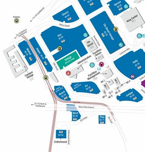 auraria_parking_map parking map for 5th Street hub and admin building