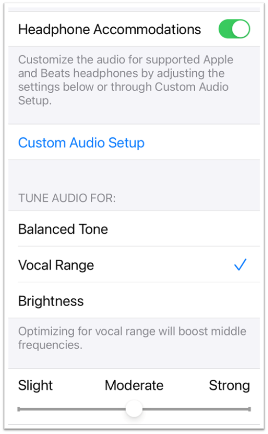 headphone accommodation settings