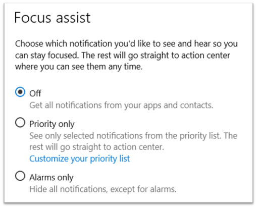 focus assist settings