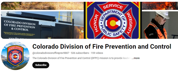 costatefireyt Colorado State Fire YouTube Profile with Subscribe button