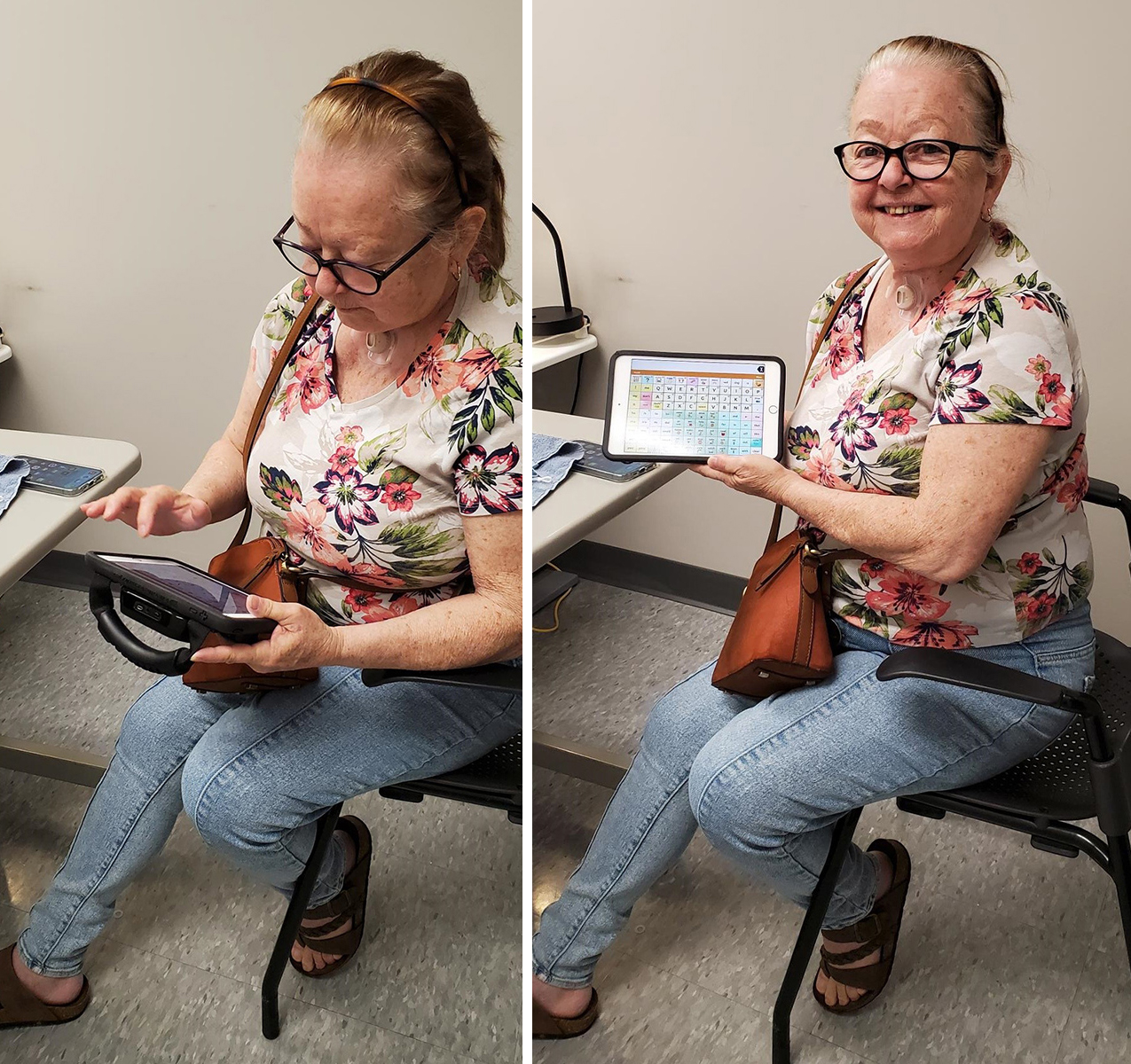 Eliane using her communication device